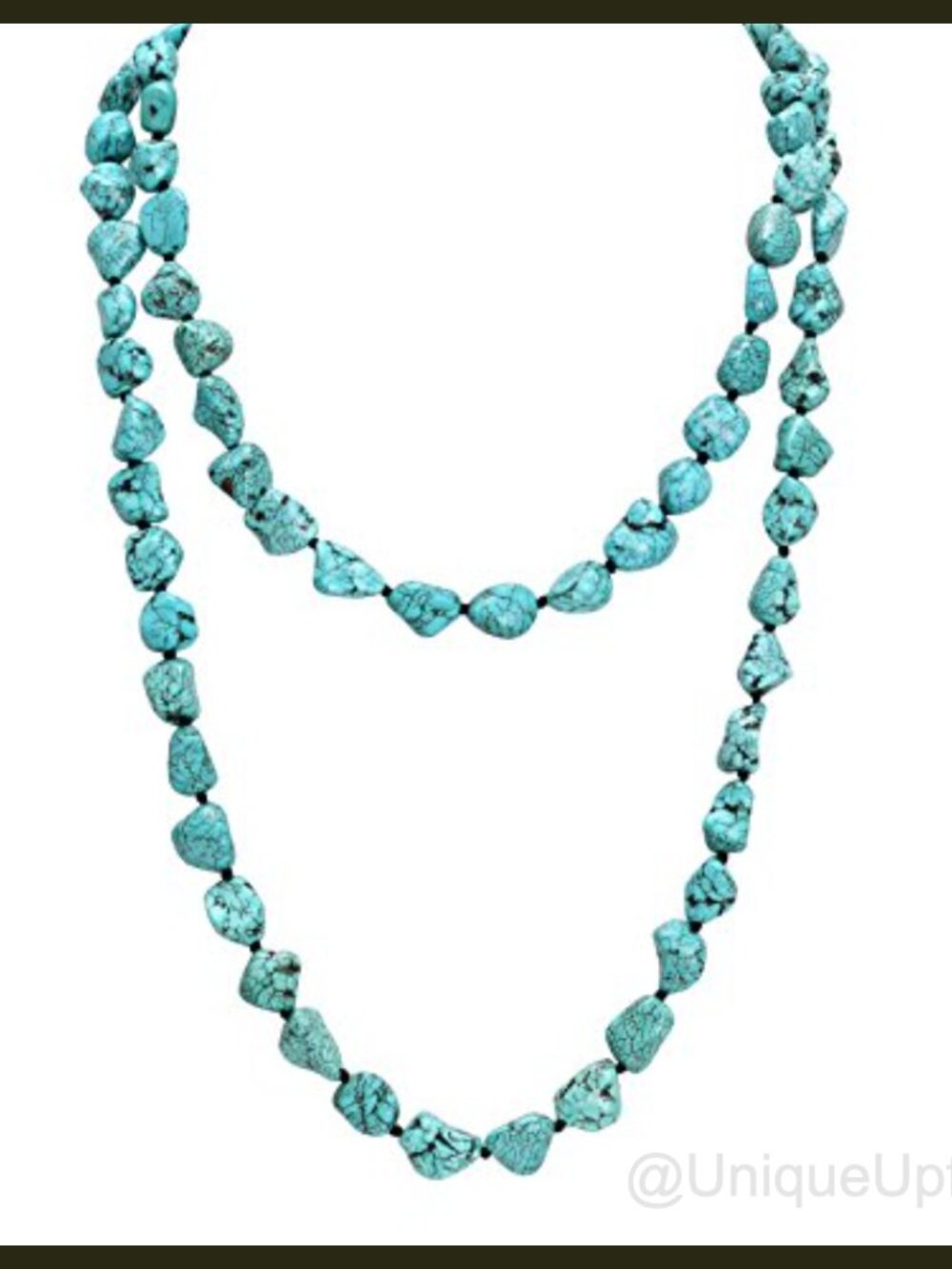 Turquoise Howlite Beaded Endless Necklace 47 Inch Multi-Strand Layered Handmade